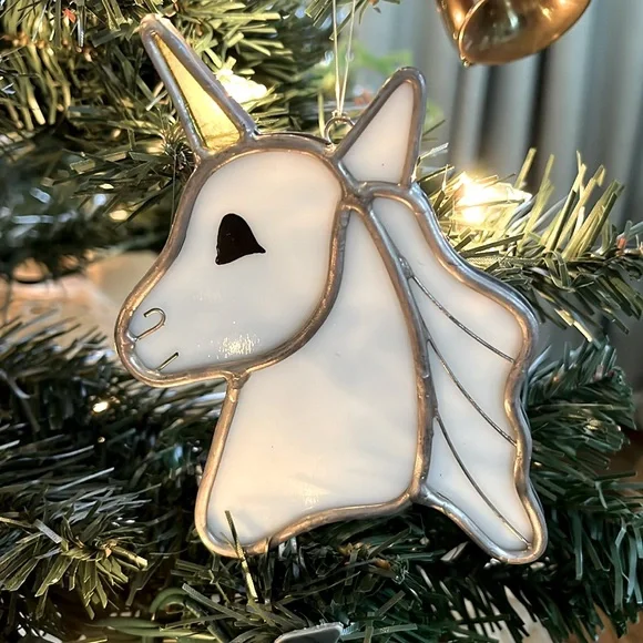 Vintage Unicorn Ornament Stained Glass Handmade Christmas Tree Holiday Decor - Picture 2 of 5
